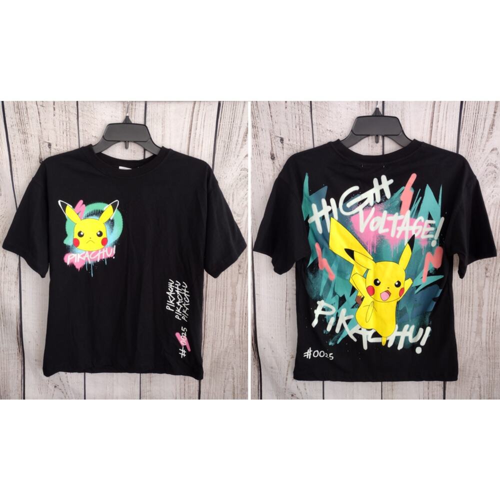 Zara x Pokemon NEW Black Pikachu High Voltage Graffiti Graphic Tee Boys 11-12